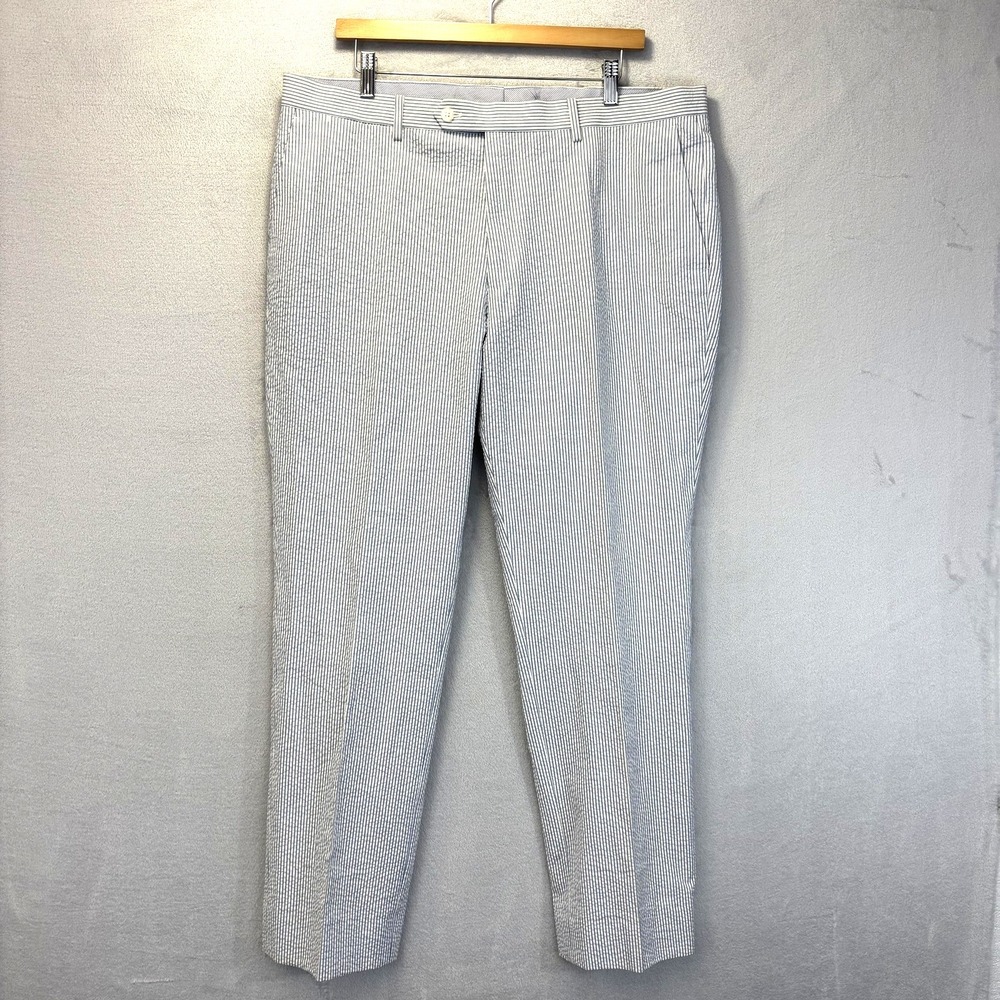 Enzo Tovare Seersucker Dress Pants Mens 39x33 Blue White Stripe Wedding Nautical